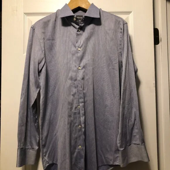 Armani collezioni men's gray striped cotton casual shirt slim fit size: 16(41)